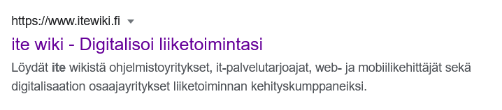 Hakukoneoptimointi esimerkki Googlen metatiedoista